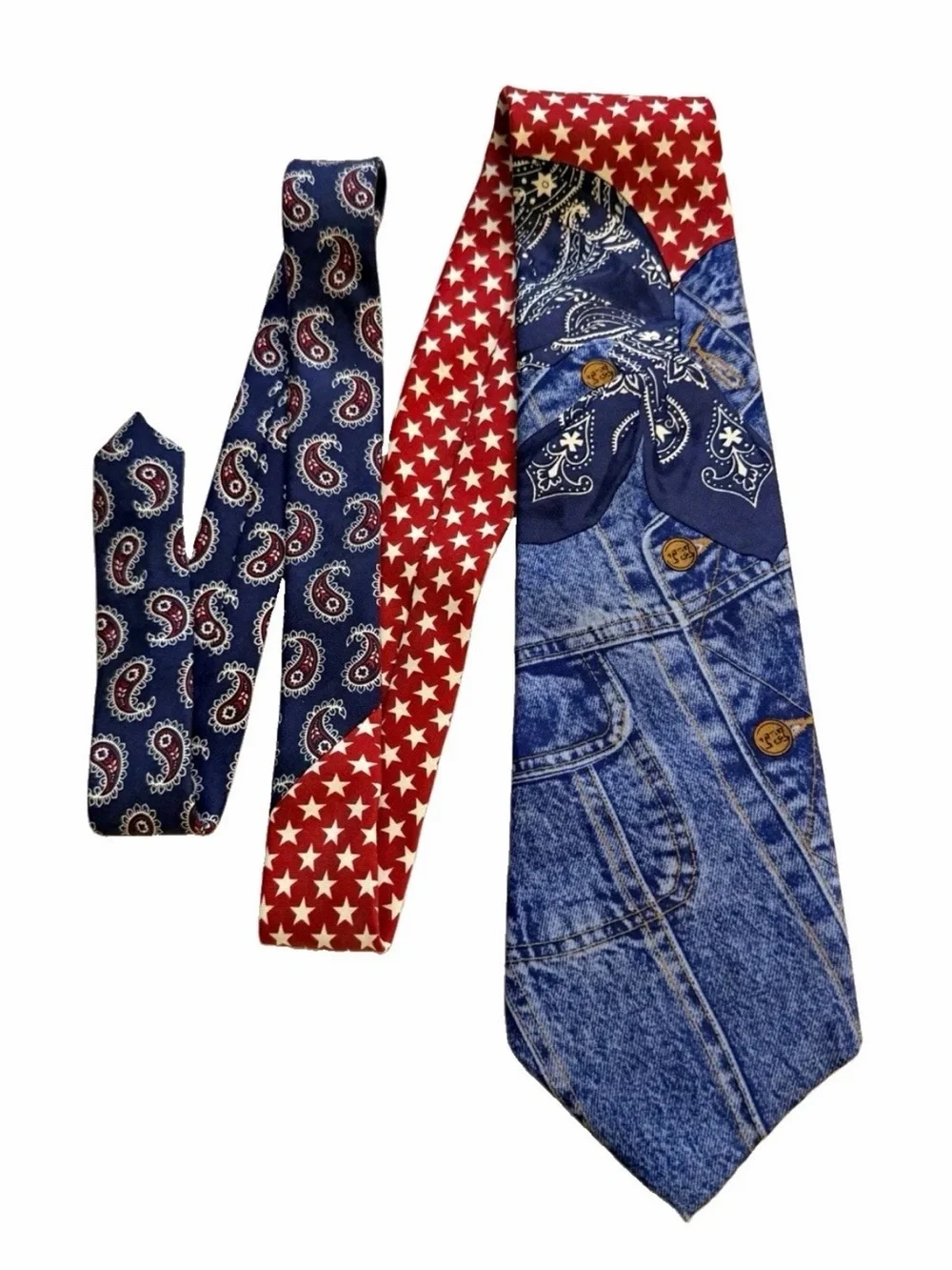 VTG 90s Tommy Hilfiger Silk Tie Denim Jeans Patchwork Americana Bandana Made USA